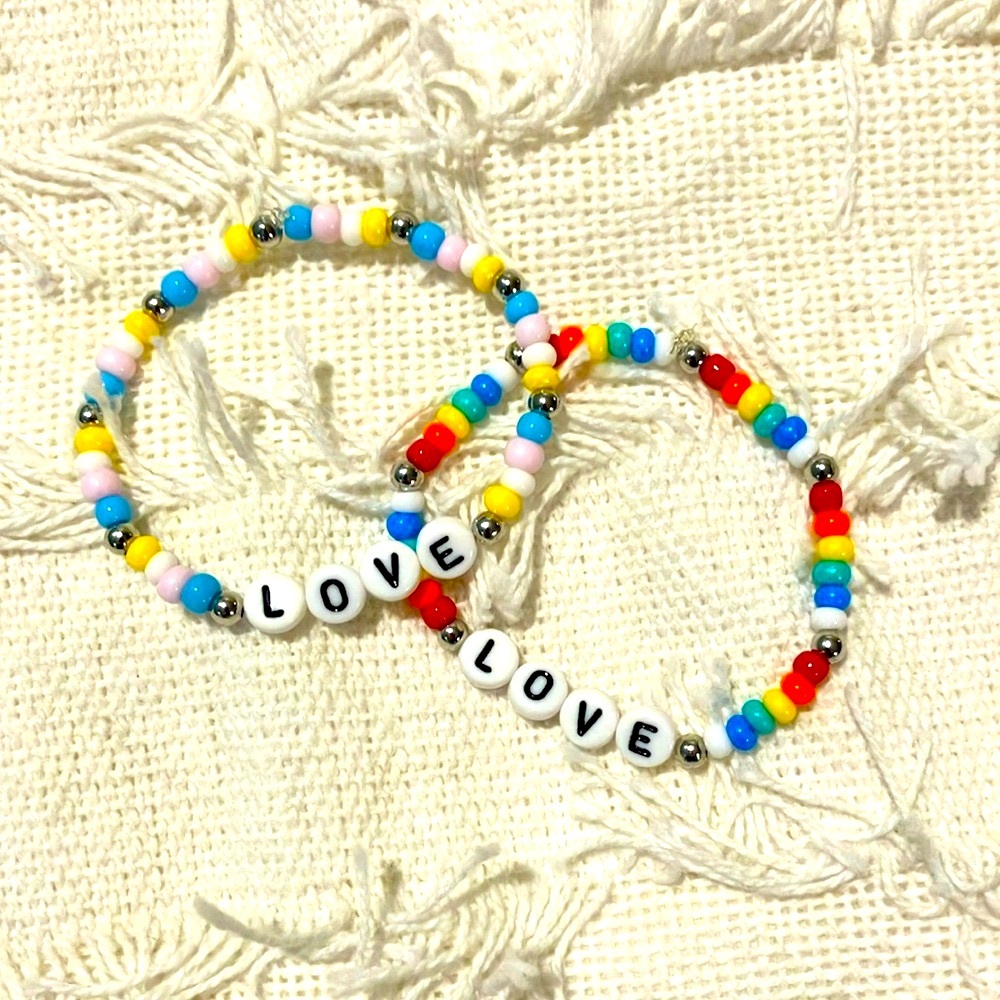 New Super Cute Beaded Love Bracelet Set Kids Teen Small Adult